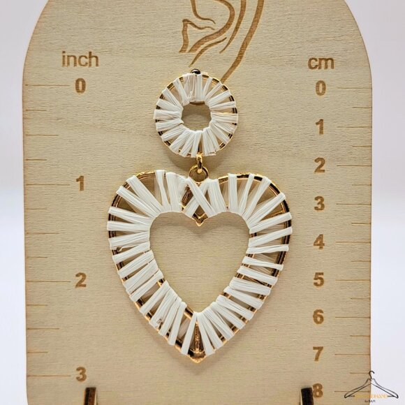 White Woven Heart Drop Earrings - Picture 2 of 2